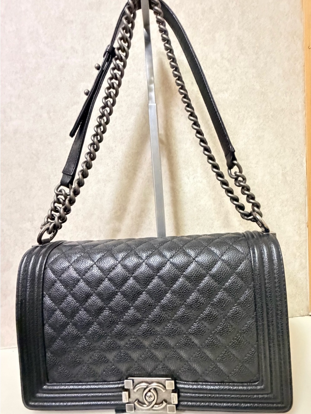 Chanel Black Quilted caviar large Boy Flap Shoulder Bag